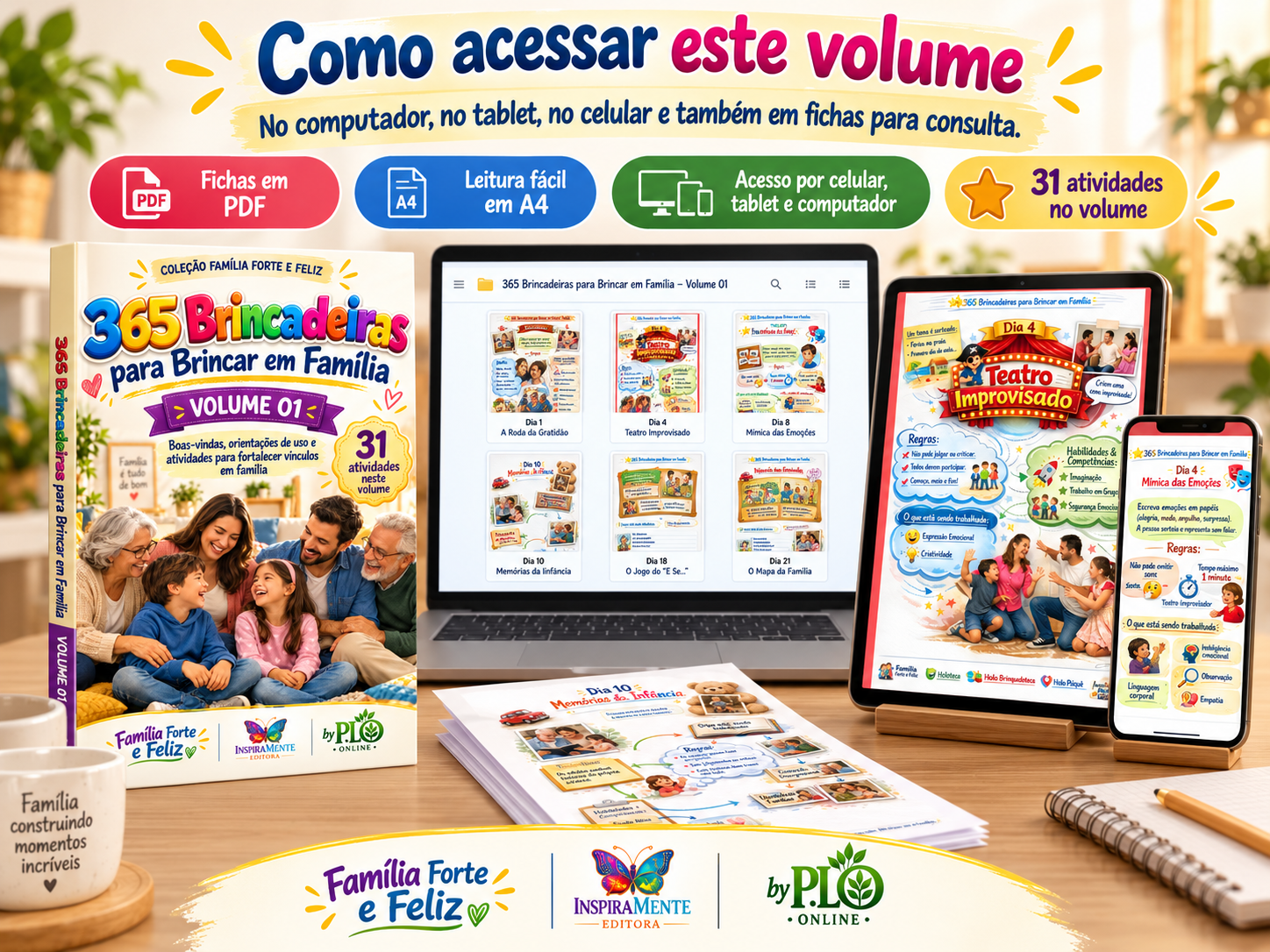 Ilustração mostrando como acessar o volume pelo computador, tablet e celular